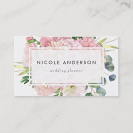 Blush Roze Waterverf Rozen en hydrangeas Visitekaartje