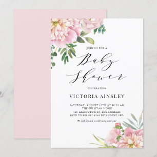 Blush Roze Waterverf Rozen Floral Baby shower Kaart