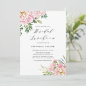 Blush Roze Waterverf Rozen Floral Bridal Luncheon Kaart (Staand voorkant)