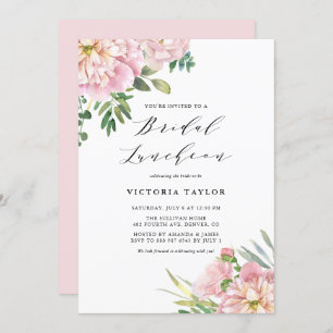 Blush Roze Waterverf Rozen Floral Bridal Luncheon Kaart