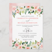 Blush roze Waterverf Rozen Floral Weddenschap Kaart (Voorkant / Achterkant)