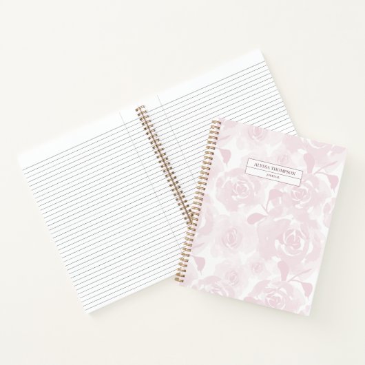 Blush Roze Waterverf Rozen Gepersonaliseerd tijdsc Notitieboek (Binnen)