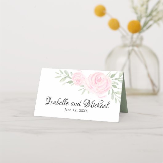 Blush roze Waterverf Rozen gepersonaliseerde bruil Plaatskaartje (Achterkant)
