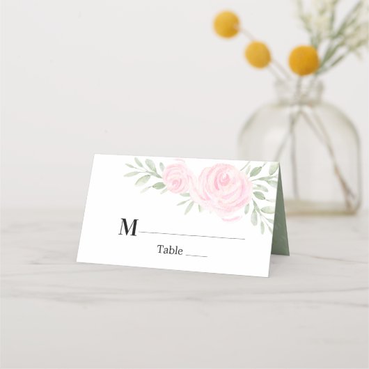 Blush roze Waterverf Rozen gepersonaliseerde bruil Plaatskaartje (Voorkant)