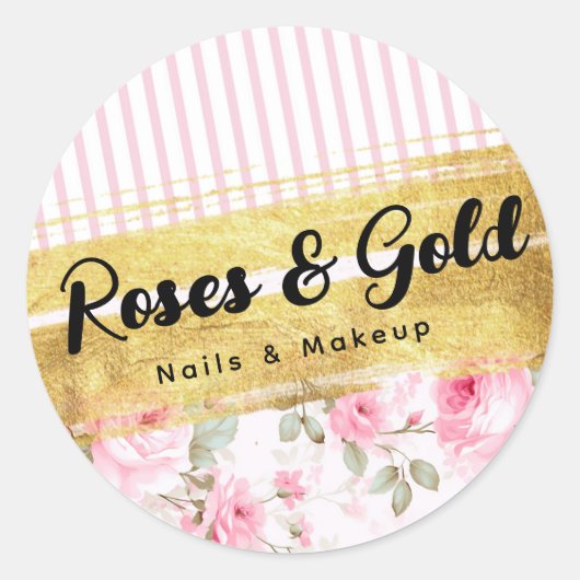Blush Roze Waterverf Rozen & Goud Shabby Chic Ronde Sticker (Voorkant)