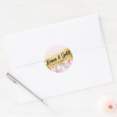 Blush Roze Waterverf Rozen & Goud Shabby Chic Ronde Sticker (Envelop)