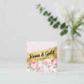 Blush Roze Waterverf Rozen & Goud Shabby Chic Vierkante Visitekaartje (Staand voorkant)