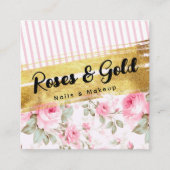 Blush Roze Waterverf Rozen & Goud Shabby Chic Vierkante Visitekaartje (Voorkant)