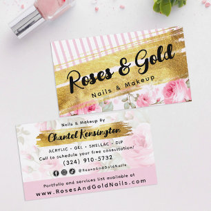Blush Roze Waterverf Rozen & Goud Shabby Chic Visitekaartje