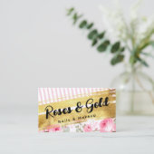 Blush Roze Waterverf Rozen & Goud Shabby Chic Visitekaartje (Staand voorkant)