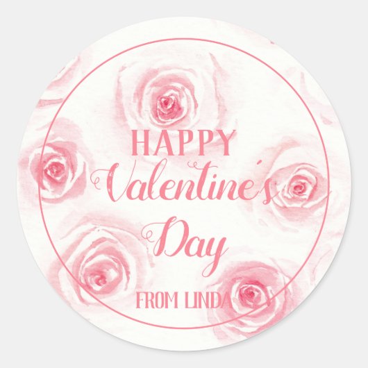 Blush roze waterverf rozen happy valentijns ronde sticker (Voorkant)