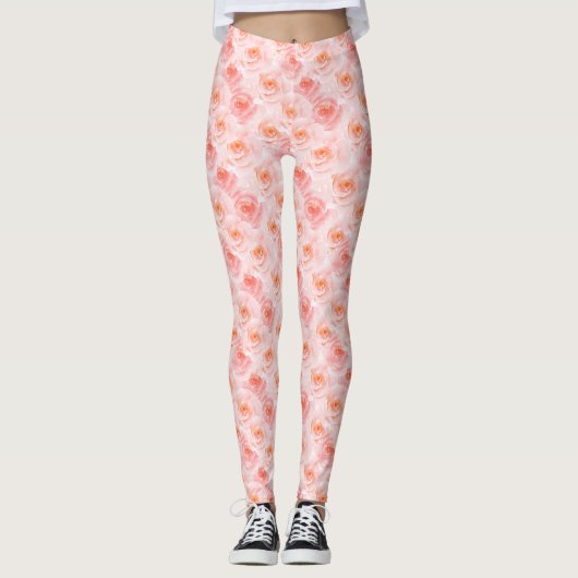  Blush Roze Waterverf Rozen Leggings (Voorkant)