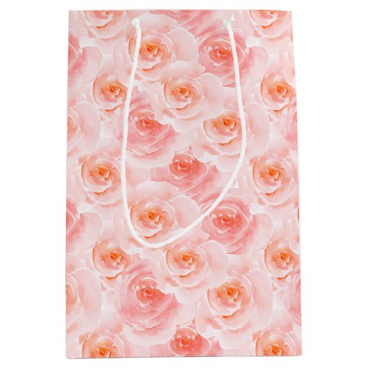  Blush Roze Waterverf Rozen Medium Cadeauzakje (Voorkant)