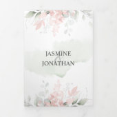 Blush roze Waterverf Rozen Sage Green Leaves Drieluik Uitnodiging (Cover)