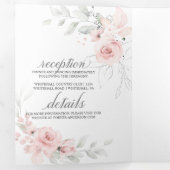 Blush roze Waterverf Rozen Sage Green Leaves Drieluik Uitnodiging (Binnenzijde eerst)