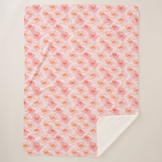 Blush Roze Waterverf Rozen Sherpa Deken (Voorkant)