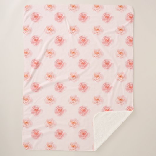 Blush Roze Waterverf Rozen Sherpa Deken (Voorkant)