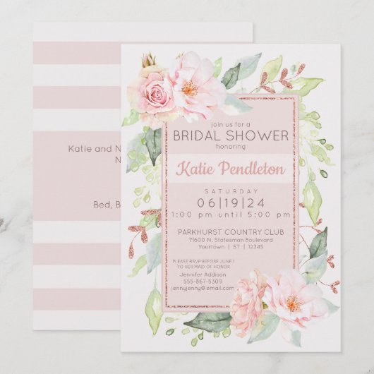 Blush Roze Waterverf Rozen Vrouwelijke Bruid Kaart (Voorkant / Achterkant)