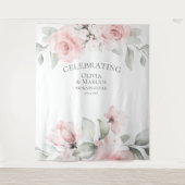 Blush roze Waterverf Rozen Weddenschap Wandkleed (Voorkant)