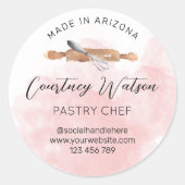 Blush Roze Waterverf Script Bakkerij Gebak Chef Ronde Sticker (Voorkant)