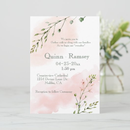 Blush Roze Waterverf Script Weddenschap Kaart (Staand voorkant)