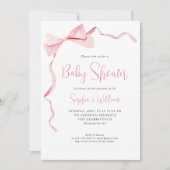 Blush roze Waterverf strik lint meisje Baby shower Kaart (Voorkant)