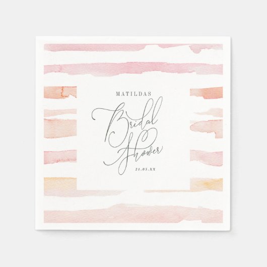 Blush roze waterverf stripe Vrijgezellenfeest Servet (Voorkant)