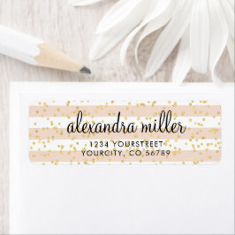 Blush Roze Waterverf Stripes Gold Faux Folie Stipp Etiket