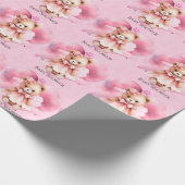 Blush Roze Waterverf Teddy Bear Meisje Baby shower Cadeaupapier (Hoek)