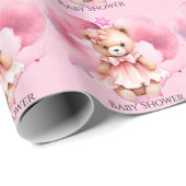 Blush Roze Waterverf Teddy Bear Meisje Baby shower Cadeaupapier (Rol Hoek)