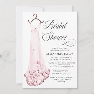 Blush Roze Waterverf Trouwjurk Vrijgezellenfeest Kaart