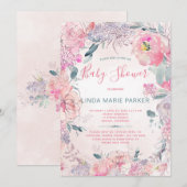 Blush roze waterverf tuin rozen baby shower kaart (Voorkant / Achterkant)