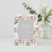Blush roze Waterverf Tulps crème White 90th Briefkaart (Staand voorkant)