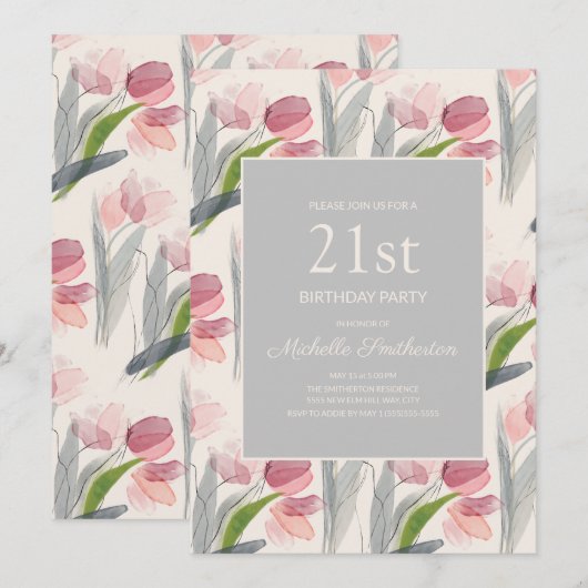 Blush roze Waterverf ventilatoren 21e verjaardag Kaart (Voorkant / Achterkant)