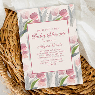 Blush roze Waterverf ventilatorlades Baby shower Kaart