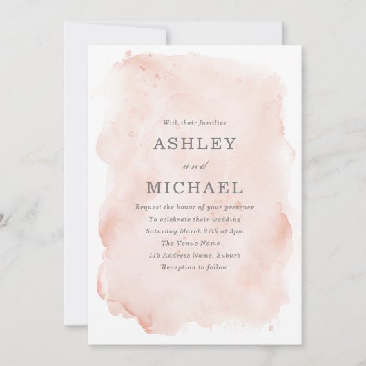 Blush roze Waterverf Verf plash Weddenschap Kaart (Voorkant)