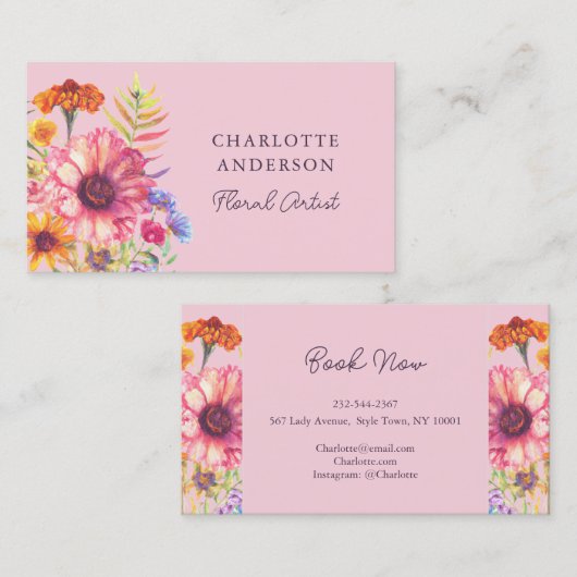 Blush Roze Waterverf Visitekaartje (Voorkant / Achterkant)