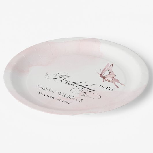 Blush roze Waterverf vlinder elke dag Papieren Bordje (Gekanteld)