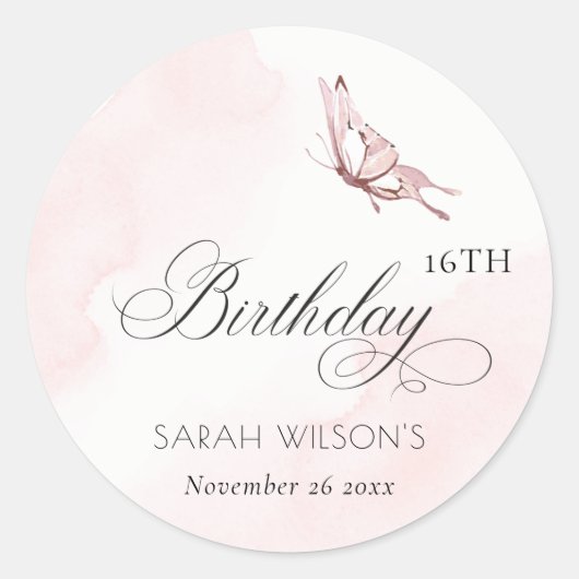 Blush roze Waterverf vlinder elke dag Ronde Sticker (Voorkant)