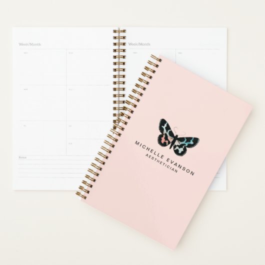  Blush Roze Waterverf Vlinder Logo Planner (Display)