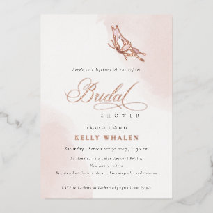 Blush Roze Waterverf Vlinder Vrijgezellenfeest Folie Uitnodiging