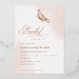 Blush Roze Waterverf Vlinder Vrijgezellenfeest Folie Uitnodiging