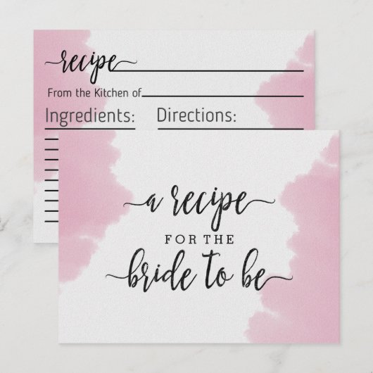 Blush Roze Waterverf Vrijgezellenfeest Recept Kaar Briefkaart (Voorkant / Achterkant)