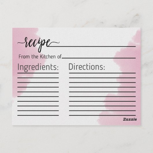 Blush Roze Waterverf Vrijgezellenfeest Recept Kaar Briefkaart (Achterkant)