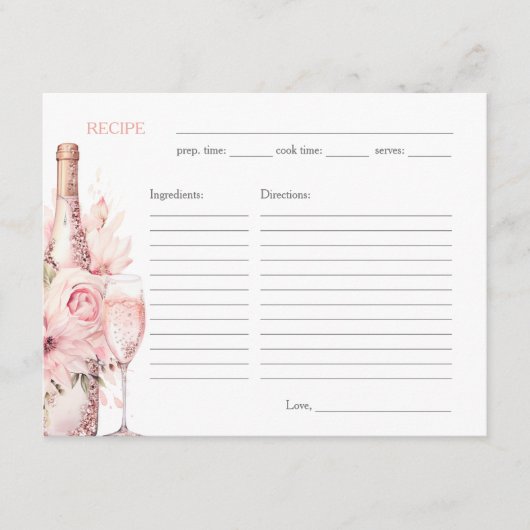 Blush Roze Waterverf Vrijgezellenfeest Recept Kaar Informatiekaartje (Voorkant)