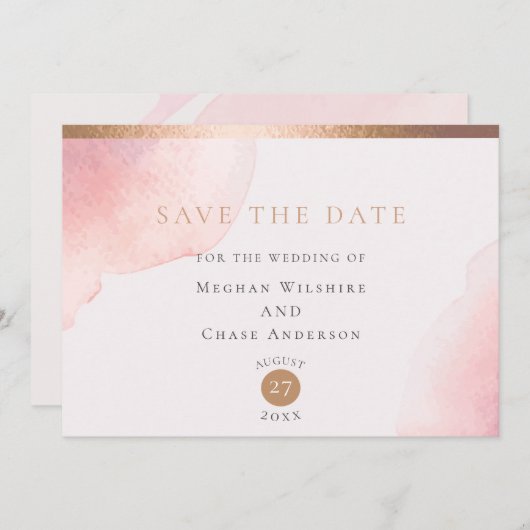 Blush Roze Waterverf Was de datum opslaan Save The Date (Voorkant / Achterkant)