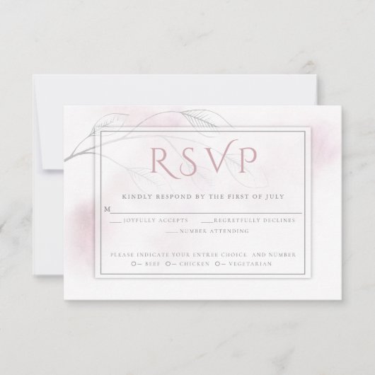 Blush Roze Waterverf Was grijs Wilg RSVP Kaartje (Voorkant)
