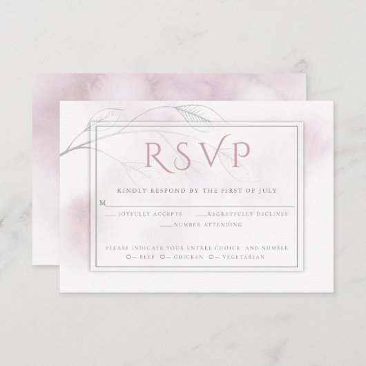 Blush Roze Waterverf Was grijs Wilg RSVP Kaartje (Voorkant / Achterkant)