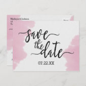 Blush roze Waterverf Weddenschap Opslaan Datum Aankondigingskaart (Voorkant / Achterkant)