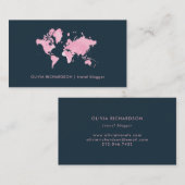 Blush roze Waterverf Wereldkaart op Navy Blue Visitekaartje (Voorkant / Achterkant)